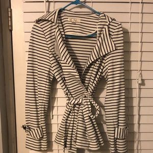 Black and white striped trench